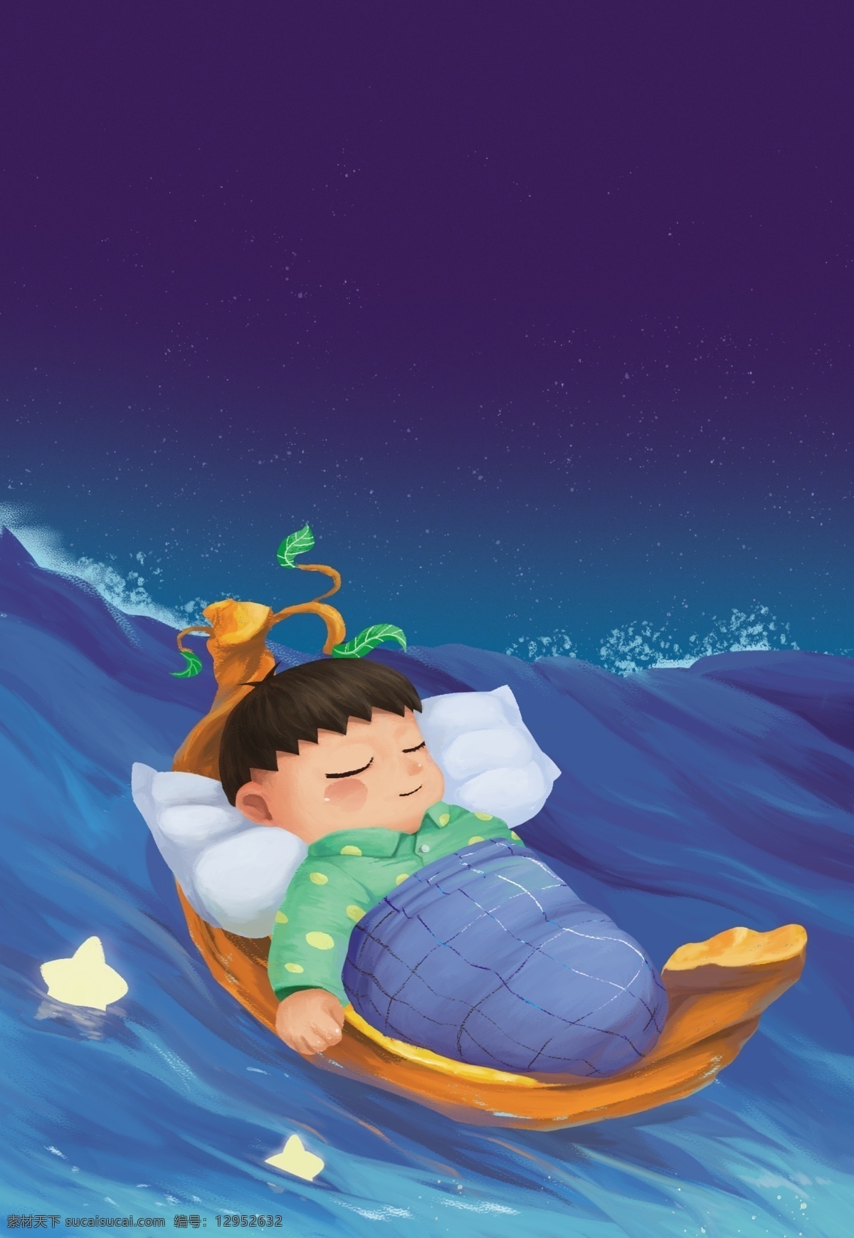 原创 睡眠 插画 背景 宝宝 漂流 晚安 香蕉船 枕边