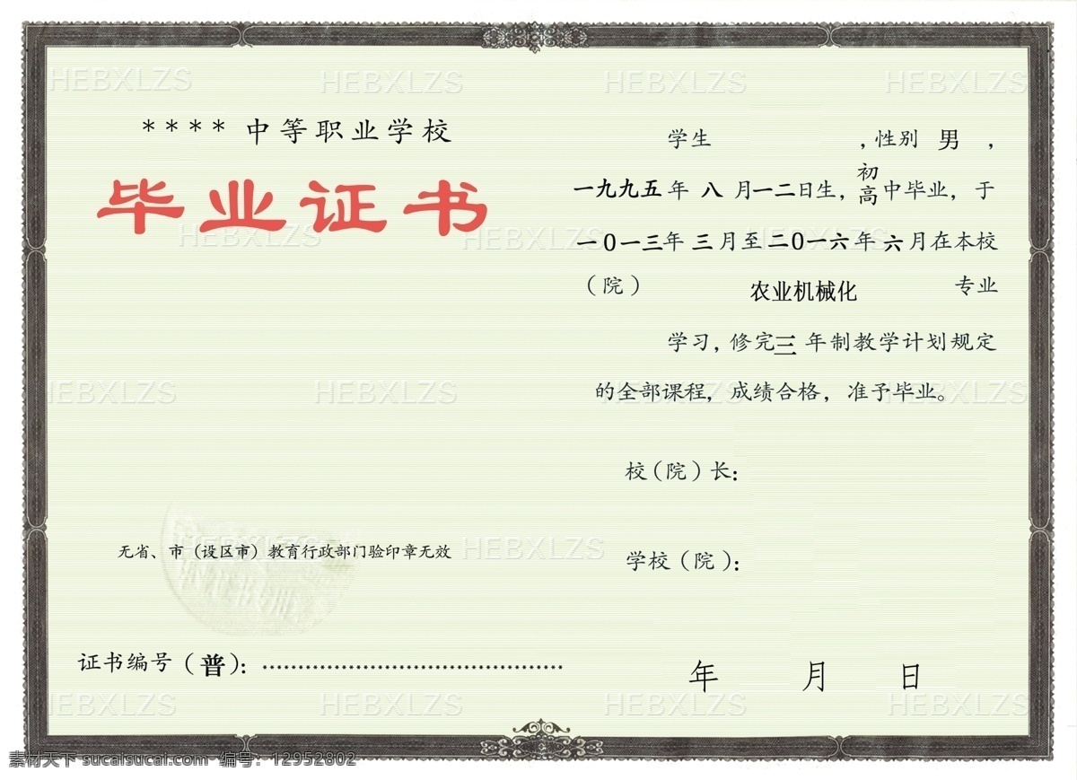 中等学校证书 职业证书 毕业证书 中等职业学校
