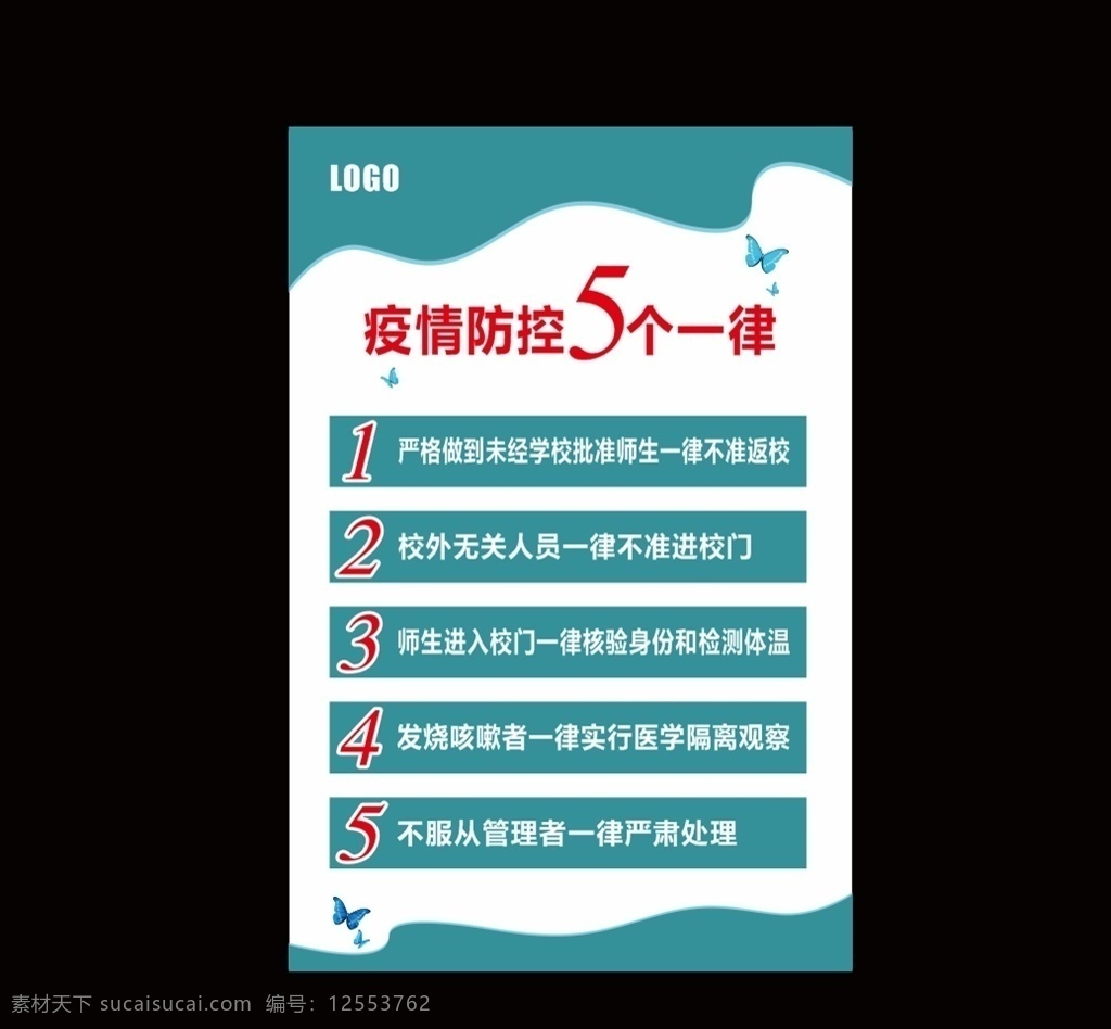 5个一律 五个一律 疫情防控 学校疫情 新型冠状病毒 海报 疫情海报 校园宣传