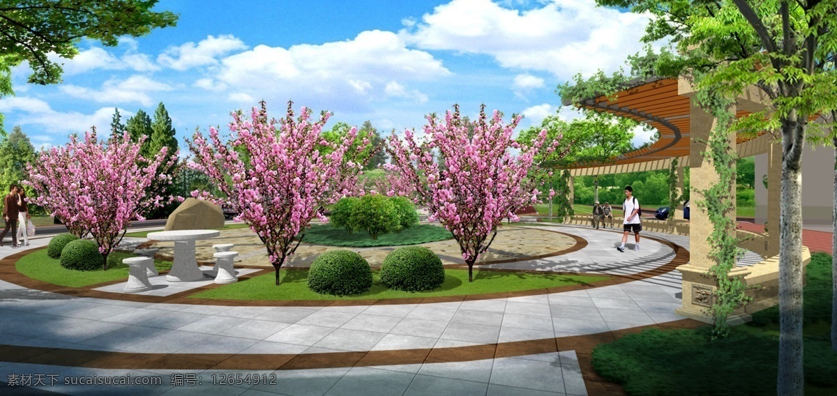 休憩花园设计 公园 廊架 小广场 高清设计 景观设计 圆形广场 环境设计