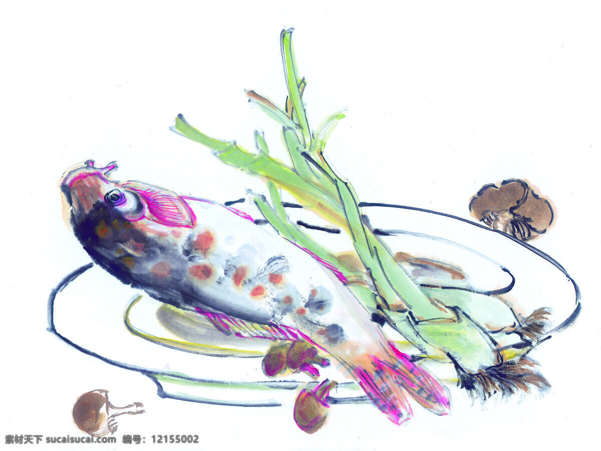 大葱 鱼儿 白描 工笔画 绘画 美术 泼墨 人物 水墨 文化艺术 写意 中国画 中国画艺术