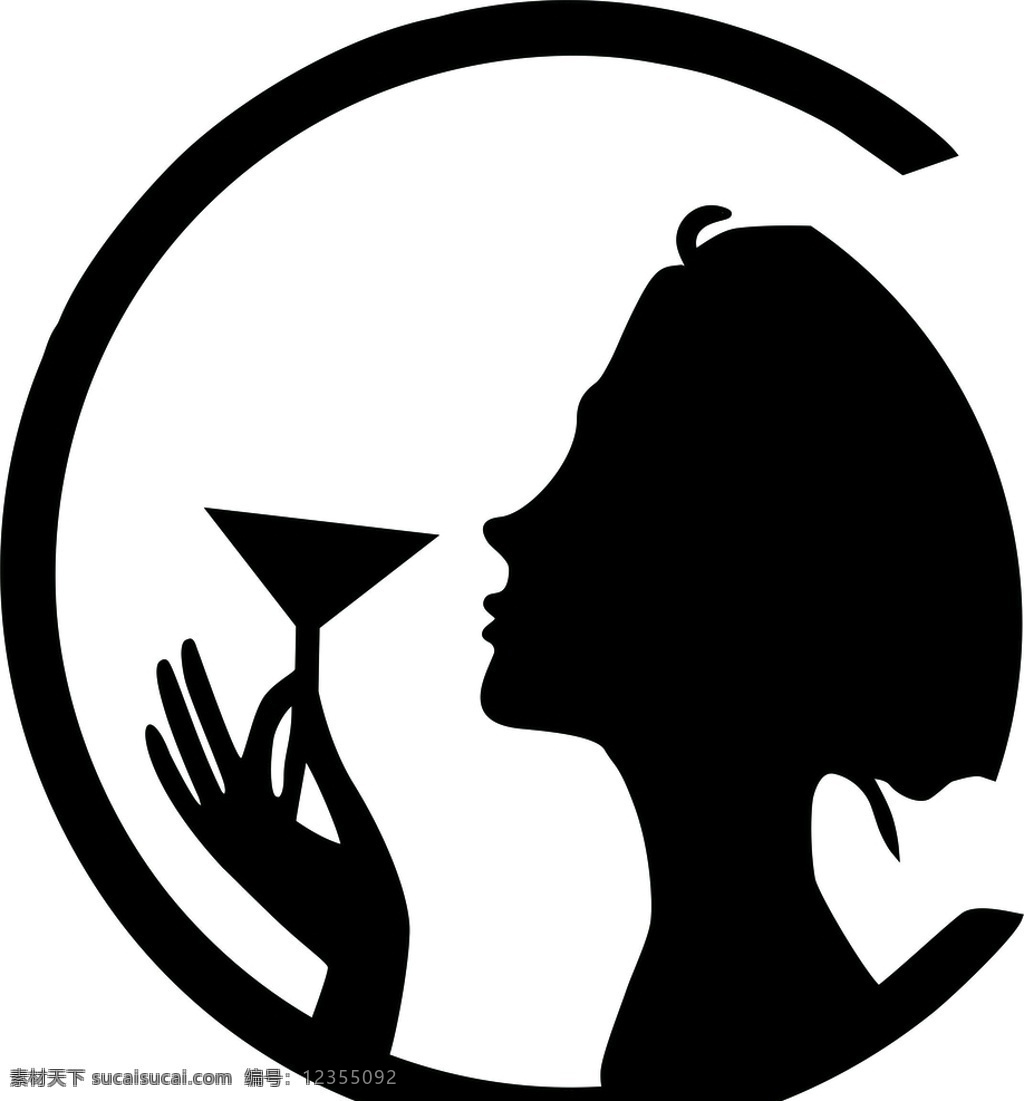 美女侧脸 美女 酒杯 侧脸 轮廓 logo 标志图标 其他图标