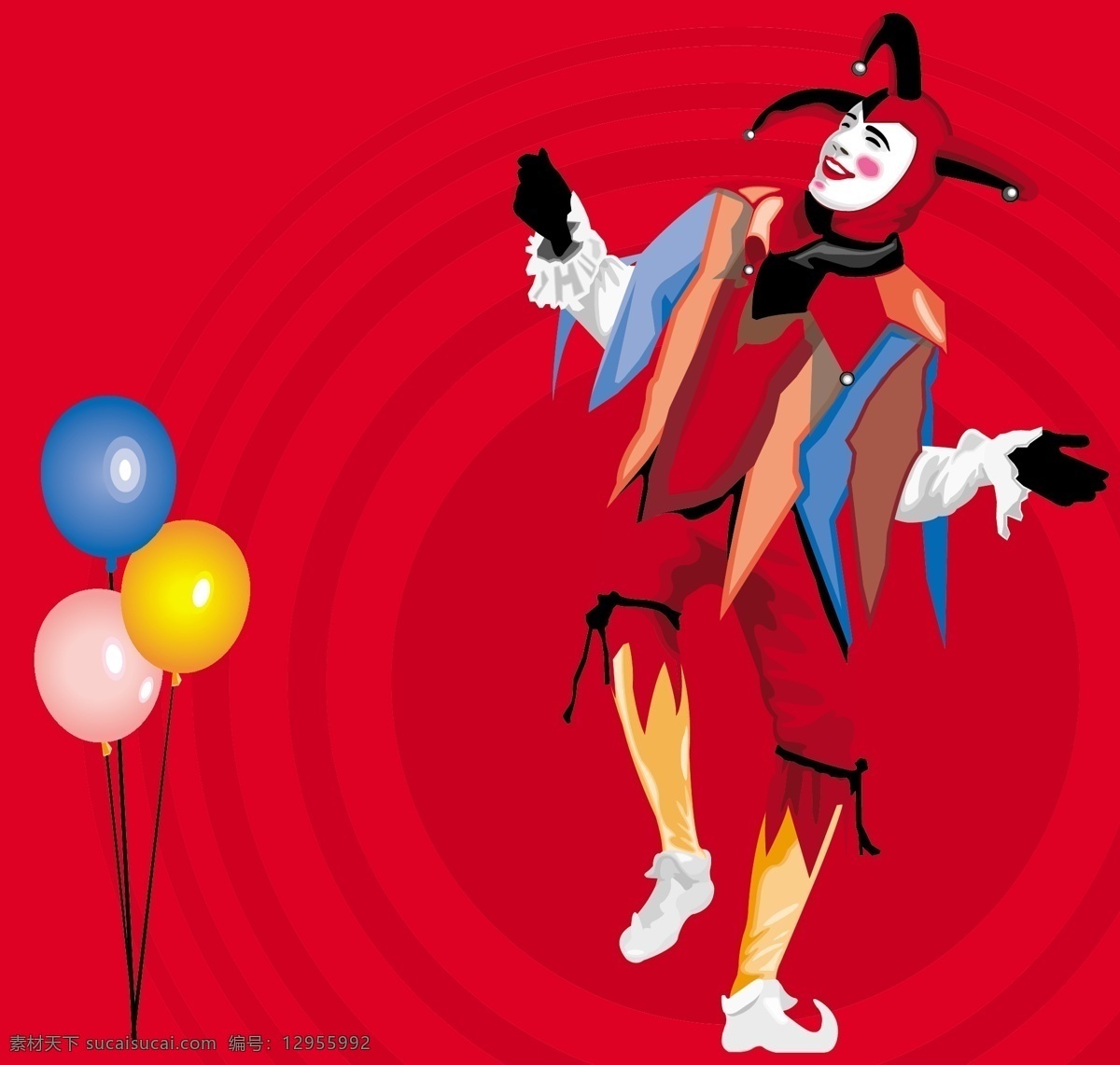 气球 小丑 矢量 欢乐 节庆 其他矢量图 矢量素材 矢量图 卡通 头像 卡通壁纸 桌面 家居装饰素材 壁纸墙画壁纸
