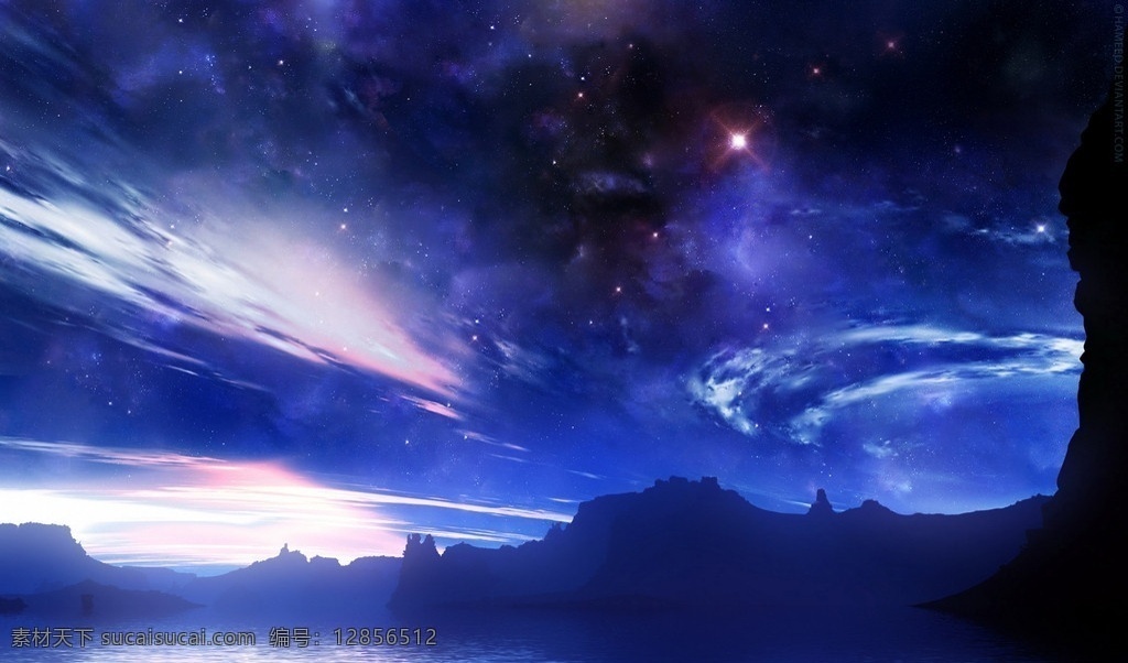 动漫风景 壁纸 蓝色 风景 天空 云朵 星光 游戏 场景 风景漫画 动漫动画