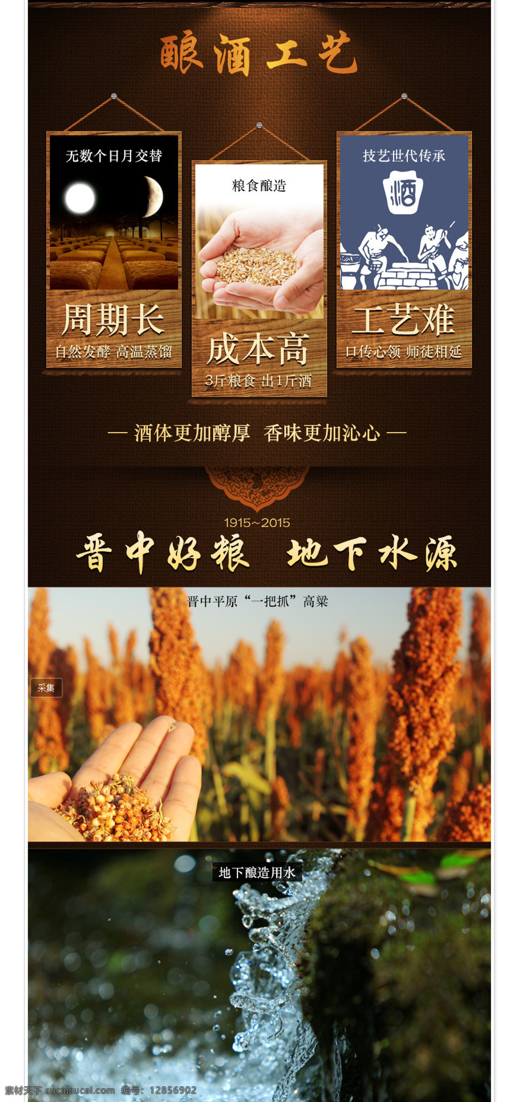 白酒 详情 页 模板 白酒详情页 白酒素材 酿酒工艺 香中好粮 底下水源 红色