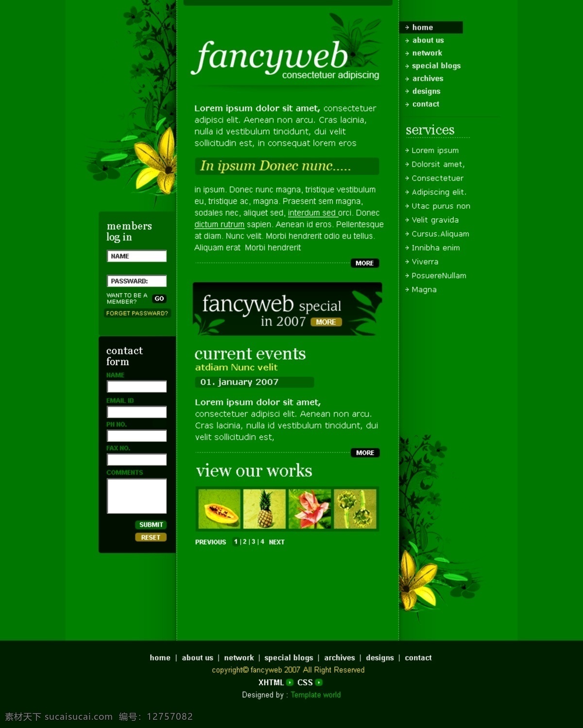 菠萝 登录框 个性导航 黑色 绿色网页设计 欧美模板 网页模板 网页设计 绿色 风格 底部花纹 首页 深绿色 源文件 网页素材