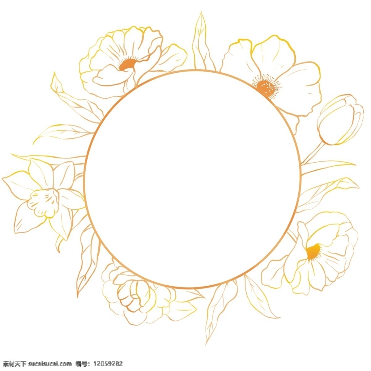 圆形 黄色 花朵 边框 花朵装饰边框 圆形边框 花卉 植物 花边框 边框装饰 黄色边框 鲜花边框