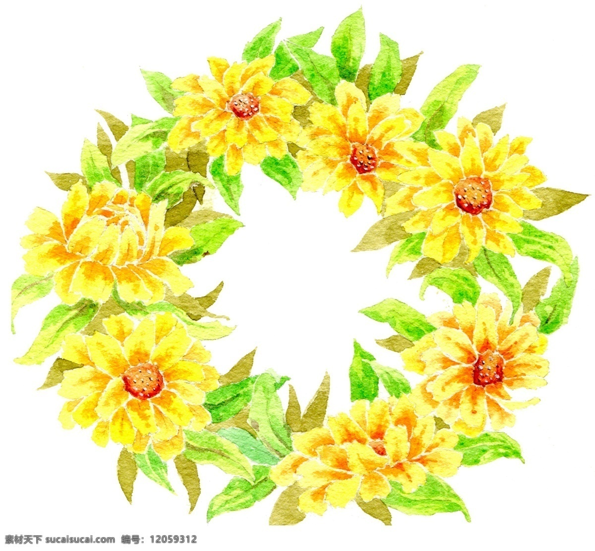 卡通 手绘 装饰 花环 花卉 春天 美好 黄色 新春 花朵 边框装饰 花 花儿 鲜花免费下载 美丽