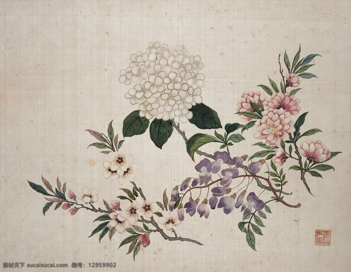 静物鲜花 鲜花 混搭鲜花 暗色调 水墨画 中国古代画 中国古画 绘画书法 文化艺术