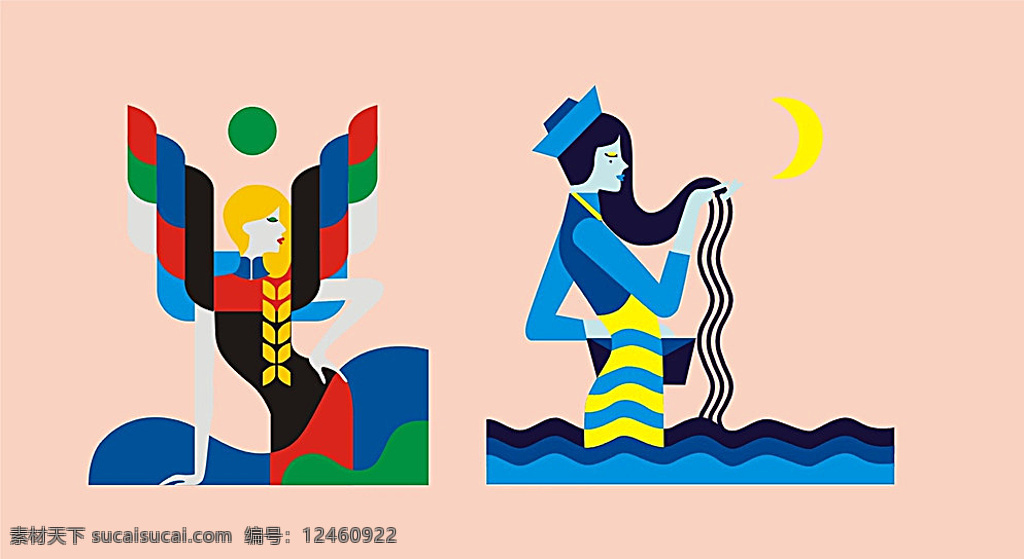 美发 卡通人 女性 矢量人物 长发 飘逸 波浪 美女 人物图库 女性妇女 粉色