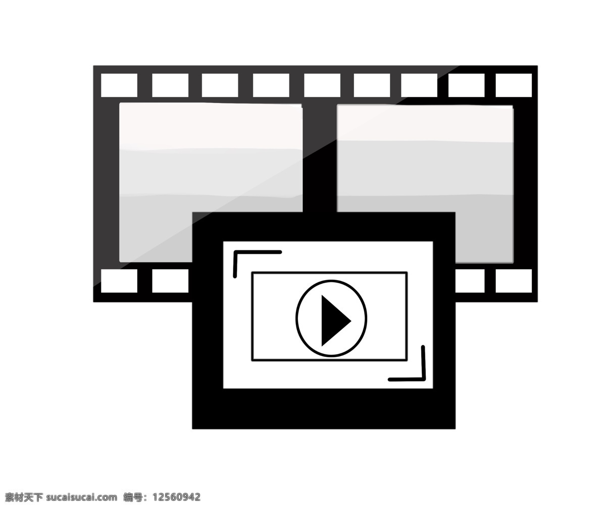 电影 播放器 插画 黑色的按钮 卡通插画 电影院物品 电影设备 电影器材 电影插画 电影的按钮