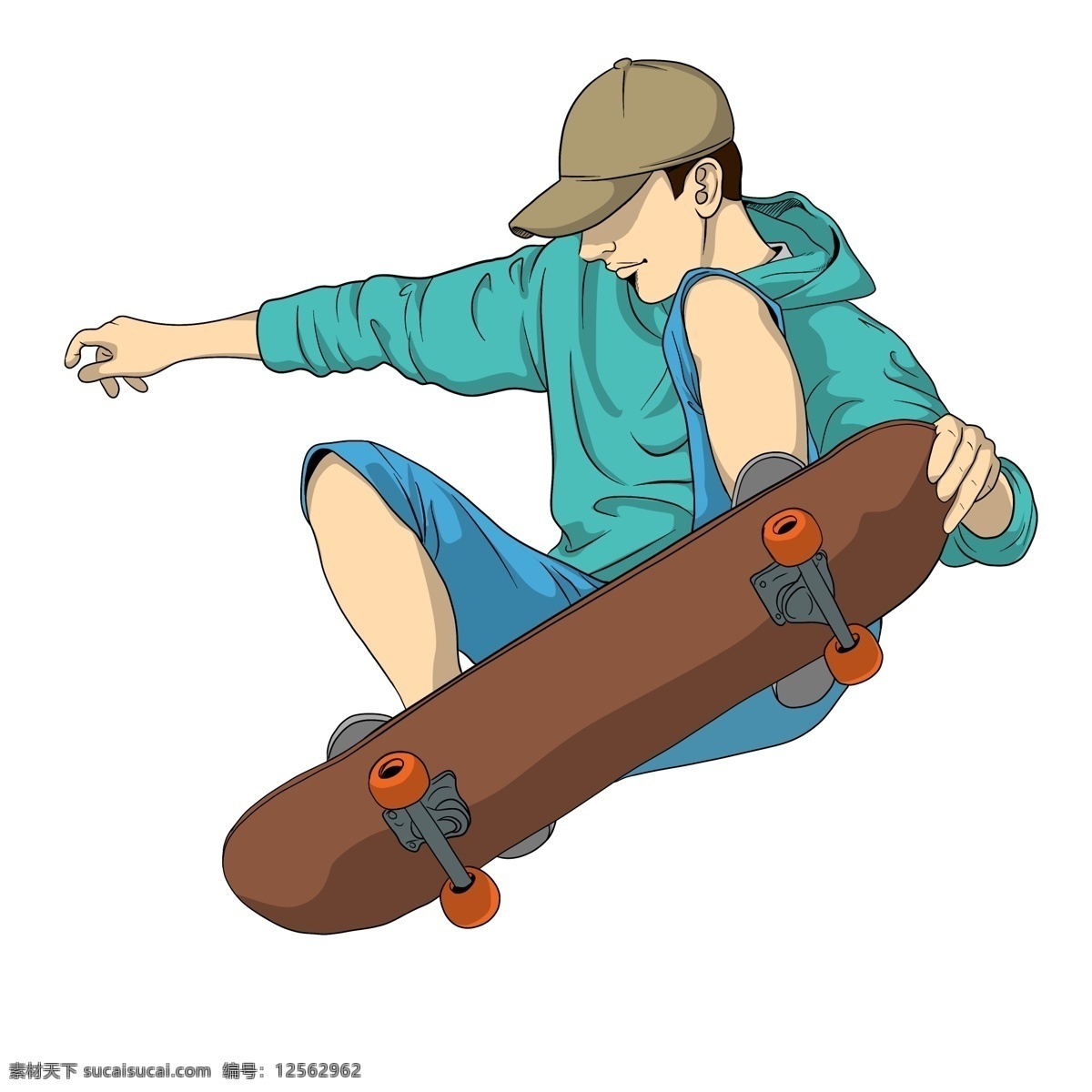 手绘 滑板 少年 商用 手绘滑板少年 人物 玩滑板