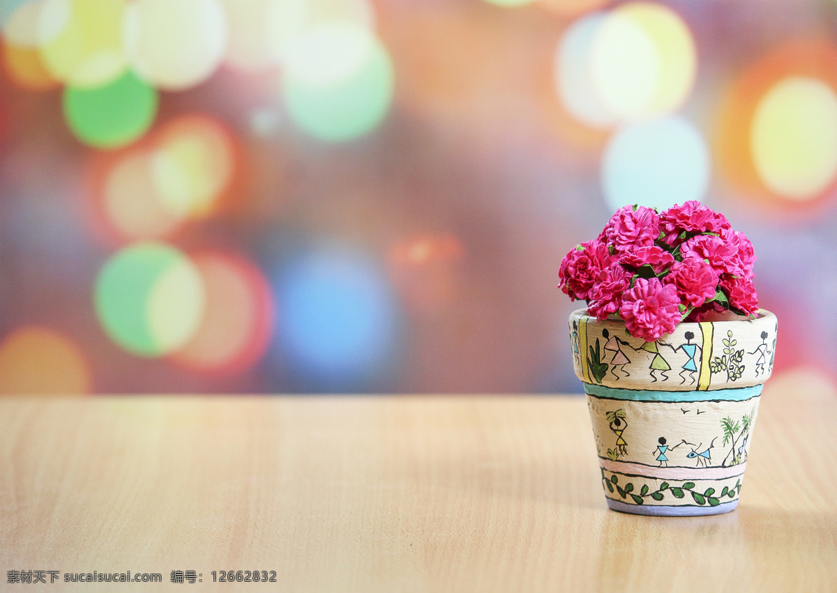 插花 花朵 盆栽 鲜花 木板 迷离 光斑 光点 粉色 花 粉色花朵 花盆 壁纸