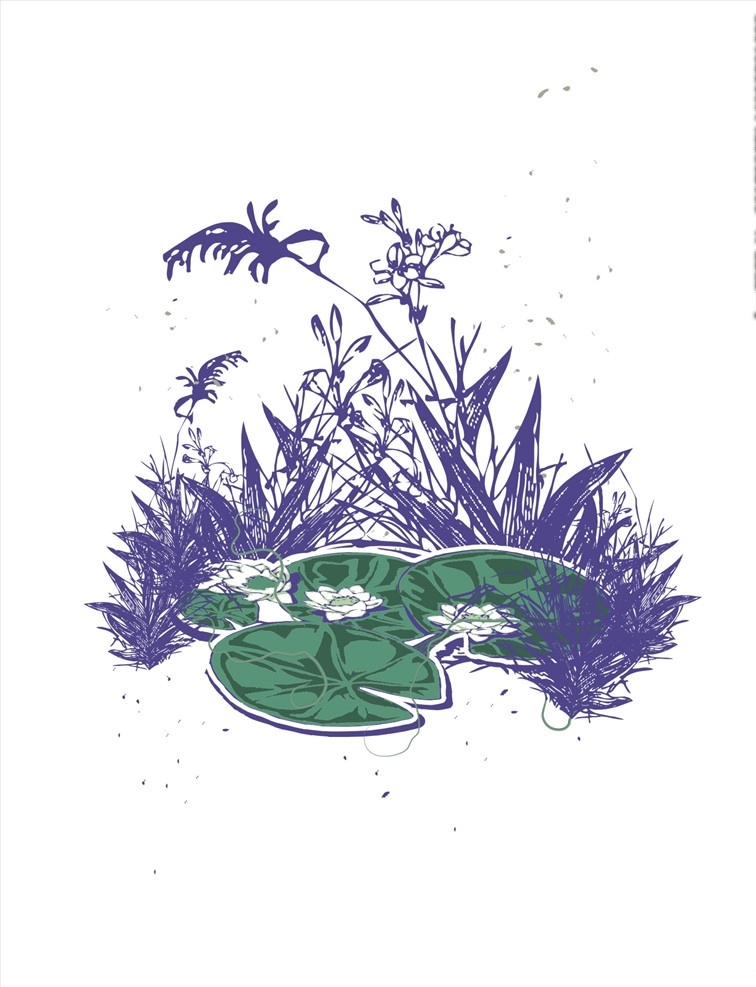 池塘 水草 水边 水塘 荷叶 荷花 草 野草 芦苇 草叶 绿叶 草丛 叶子草丛图案 荷塘月色 植物花卉 服装设计