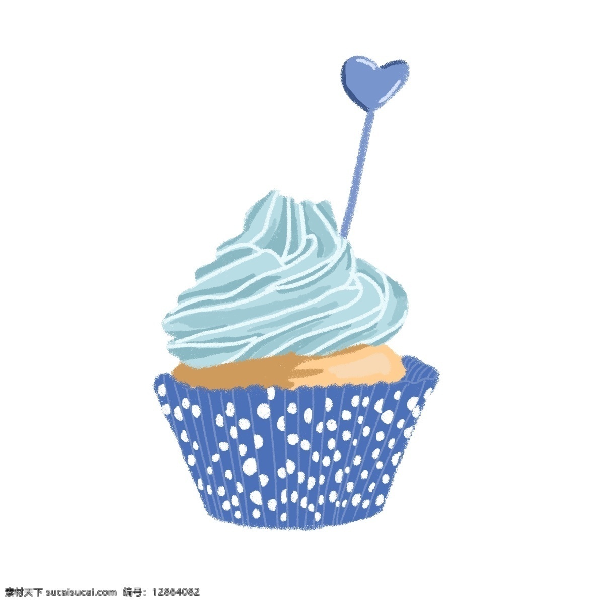 蓝色 杯子 蛋糕 甜点 甜品 甜食 杯子蛋糕 cupcake 包装纸 波点 圆点 奶油 心形装饰物