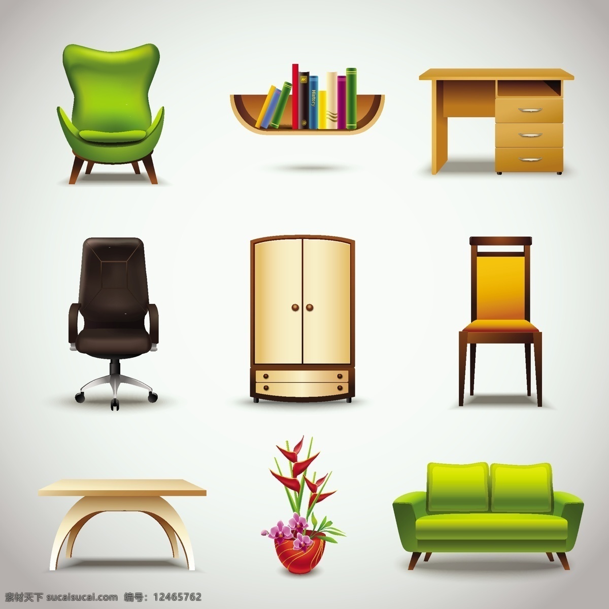 精美 家具设计 矢量图 椅子 沙发 书架 书桌 衣柜 木桌 盆栽 办公椅 双人沙发 家具 家居 白色
