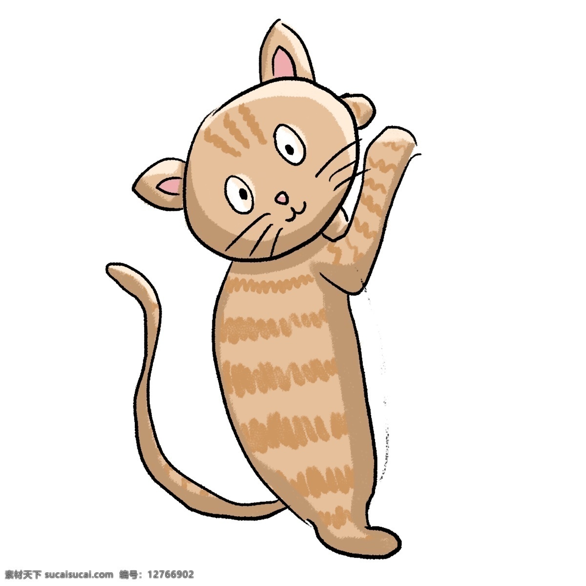 可爱 猫咪 手绘 插画 棕色 米色 猫 小猫 小猫咪 小动物 动物 宠物 萌宠 萌