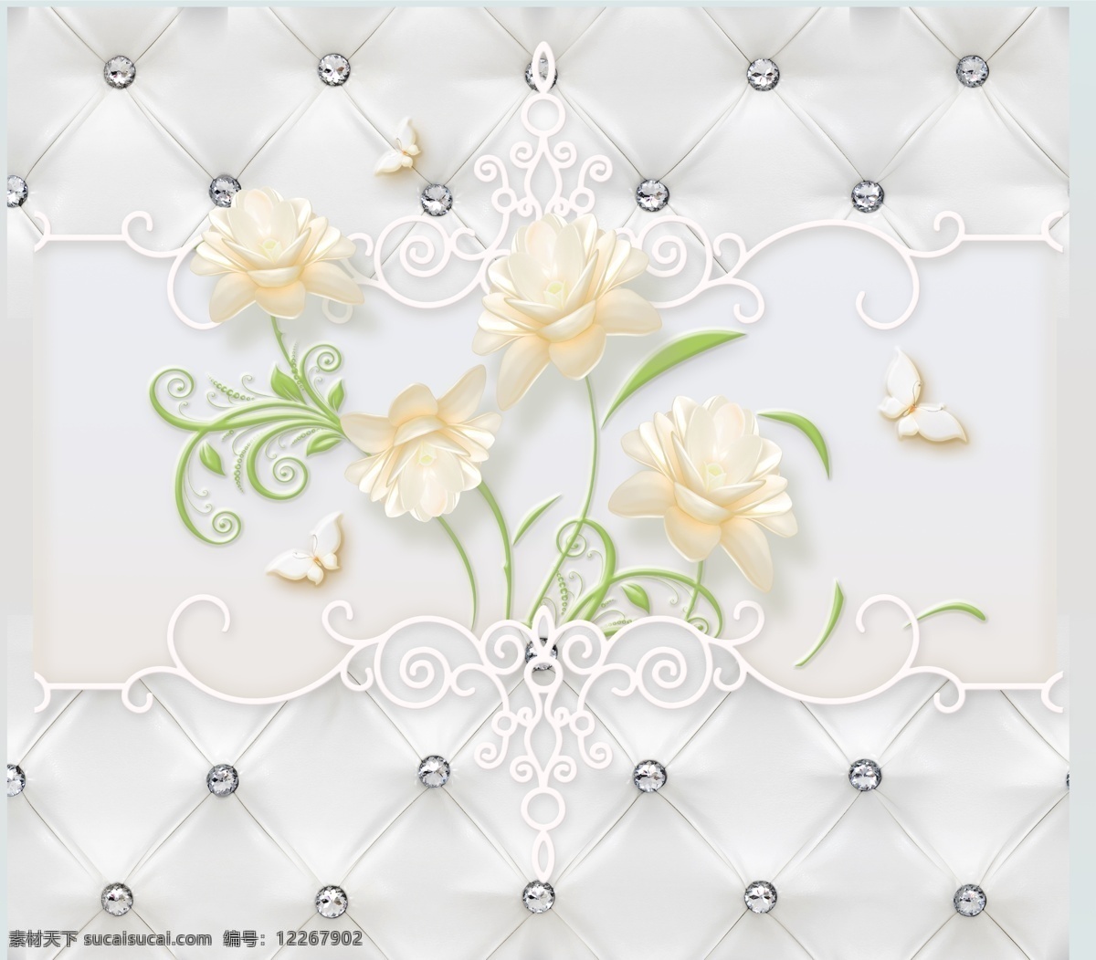 浮雕 花朵 软 包 蝴蝶 软包 背景墙 分享图 分层