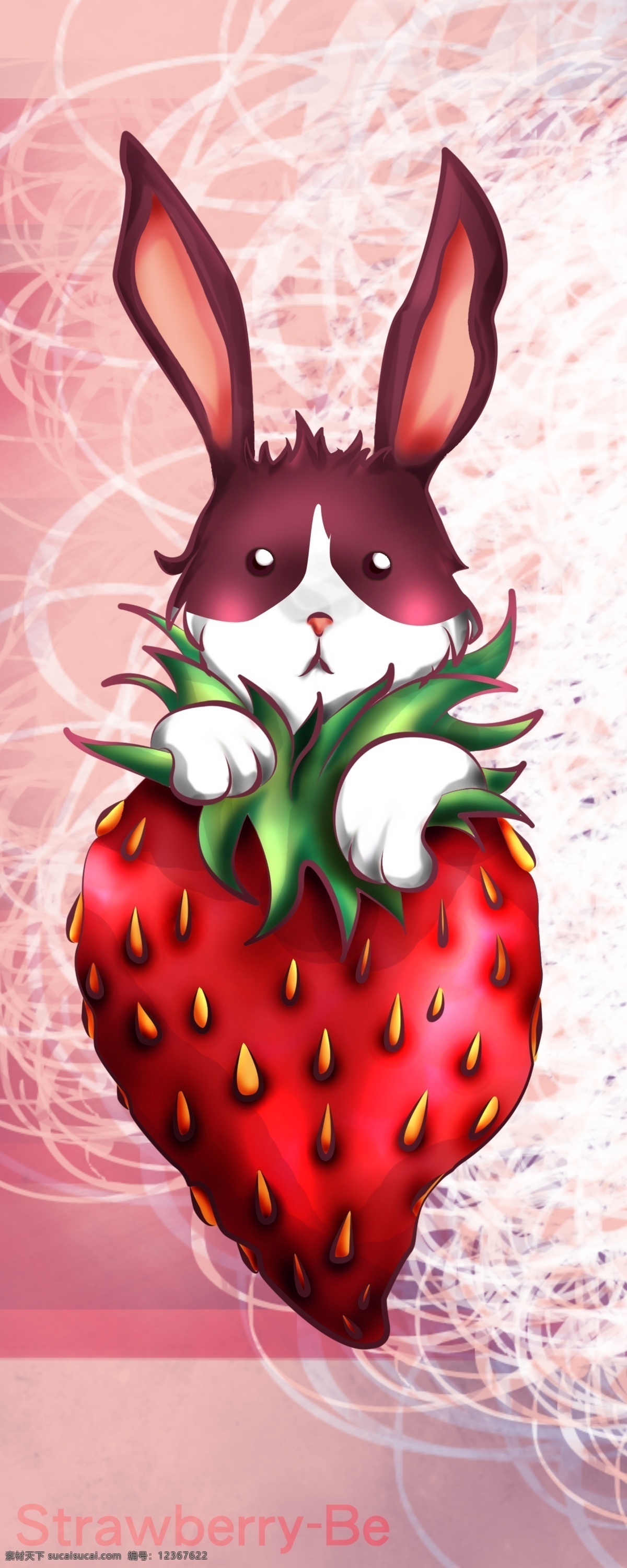 草莓兔子插畫 兔子 插畫 電腦 草莓 可愛 白色