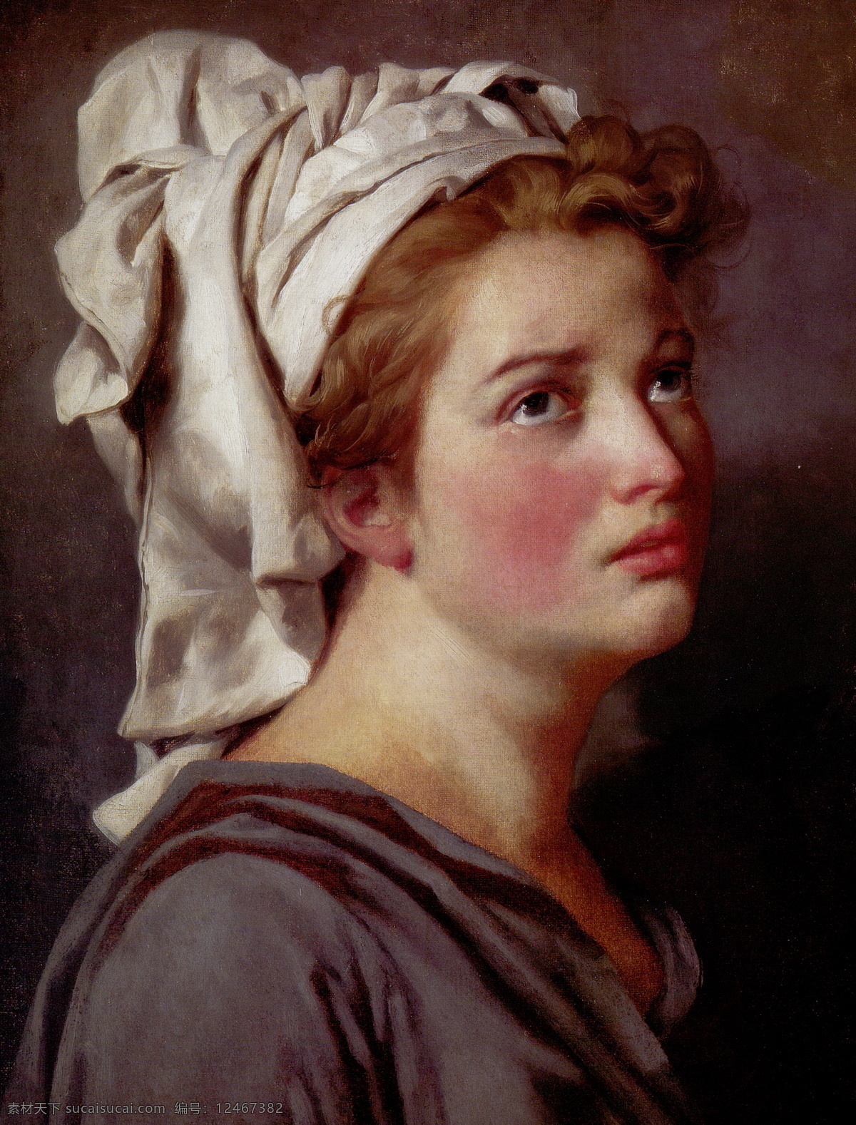 妇女 绘画书法 美女 文化艺术 大卫人物油画 带 白色 头巾 女人 白头巾 家居装饰素材