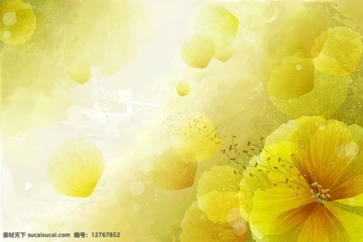手绘 黄色 花朵 背景 墙 黄色花朵 梦幻