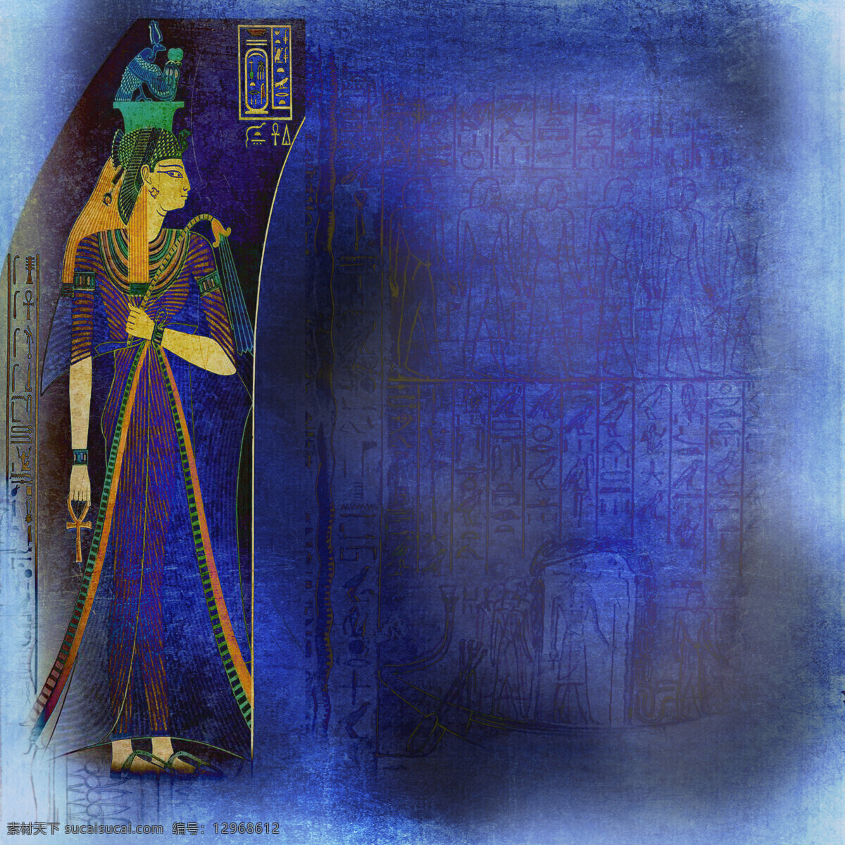 卡通埃及女性 埃及传统图案 埃及壁画 古埃及文化 其他艺术 文化艺术 蓝色