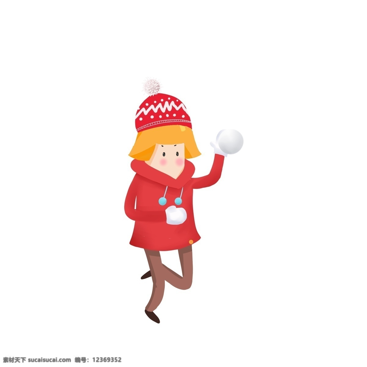 冬日 扔 雪球 玩耍 孩童 卡通 简约 清新 女孩 扔雪球 儿童