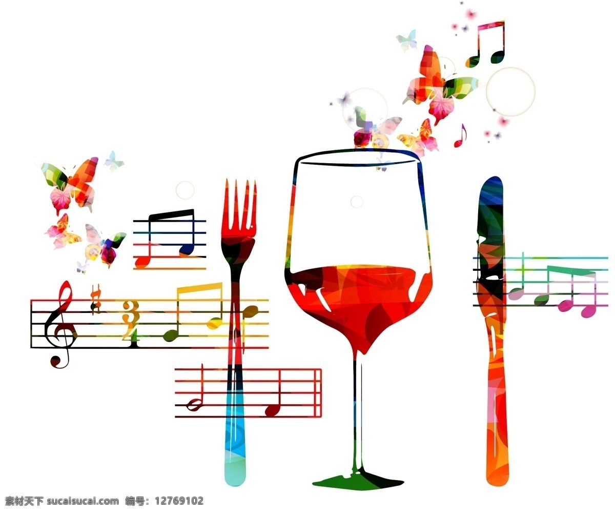 餐具 酒杯 音乐 元素 矢量 广告素材