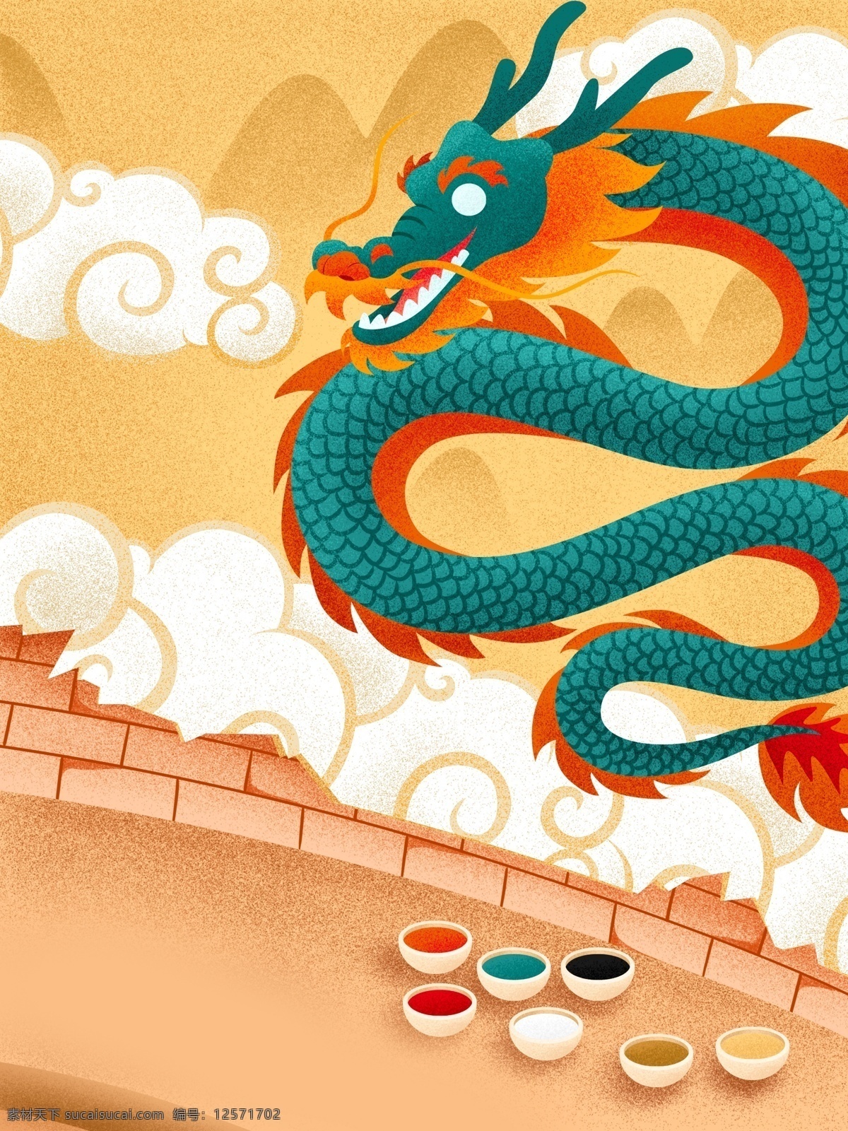 成语故事 画龙点睛 插画 背景 插画背景 手绘背景 卡通背景 黄色背景 通用背景