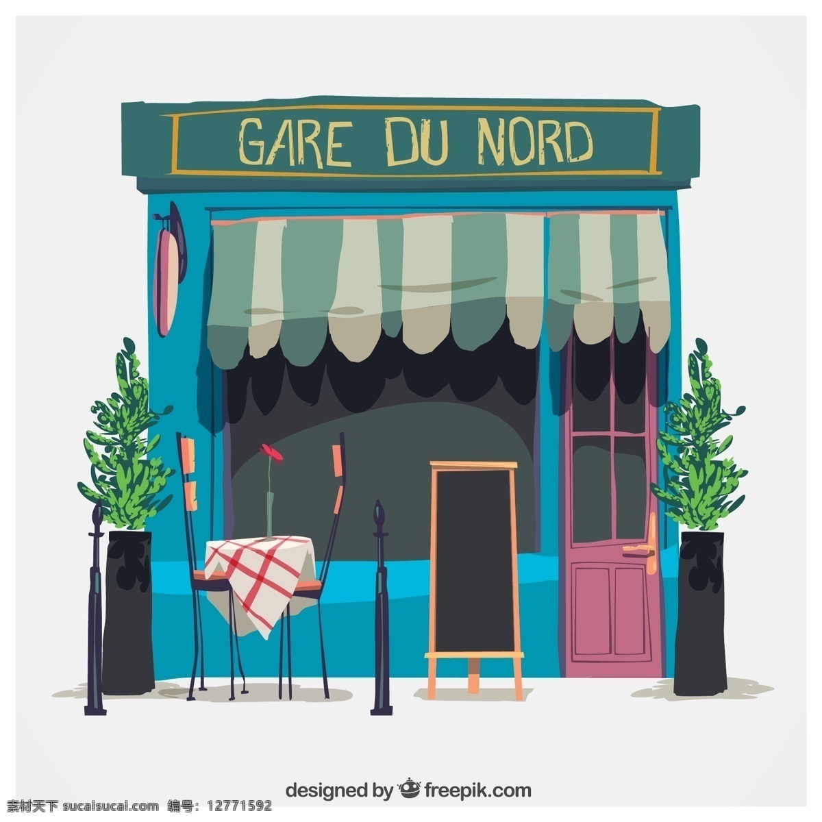 彩绘 巴黎 街边 餐馆 矢量 卡通 彩色 建筑 插画 手绘 咖啡厅