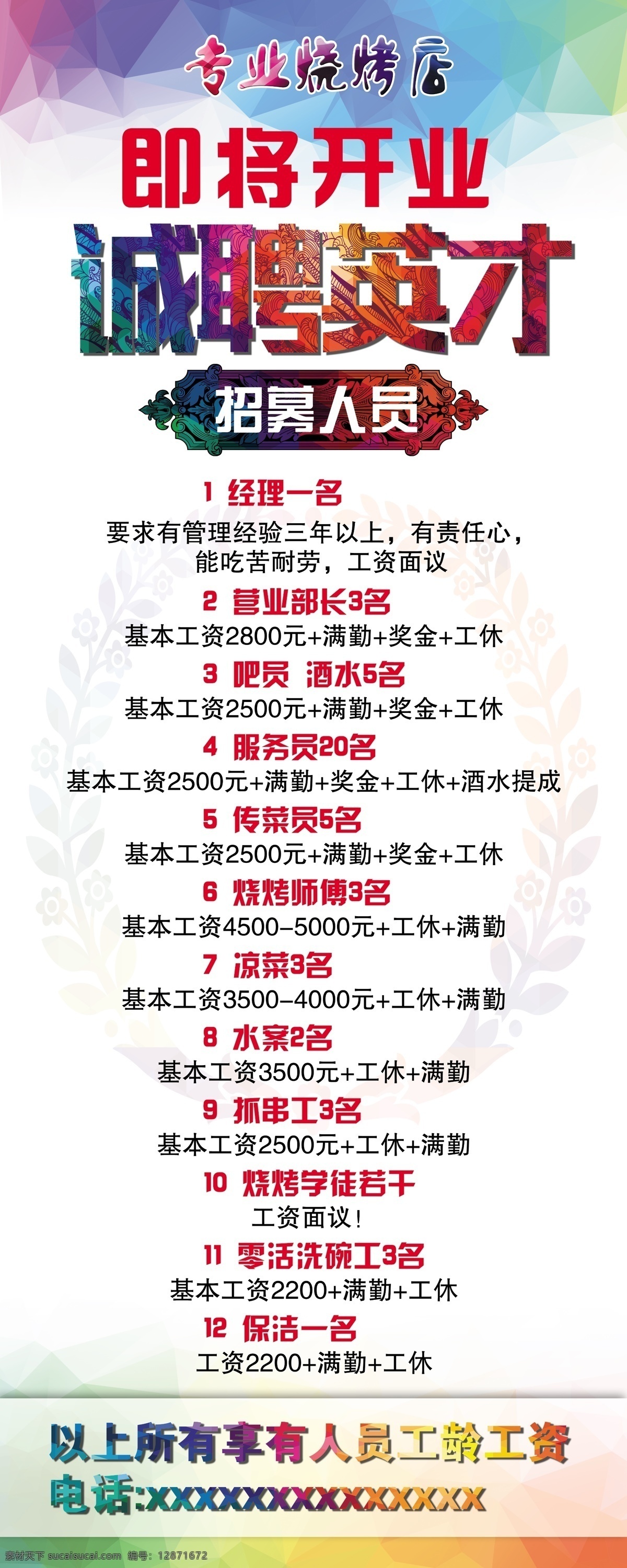 招聘海报 美甲 活动 开业 宣传 海报 相纸 背胶 喷绘 展板 展架 名片 卡片 代金券 节日 中医 按摩 调理 养生 美容美体 美容院 化妆品 炫彩 菱形背景 整洁 高端 大气 招聘 人才 饭店 超市 房产