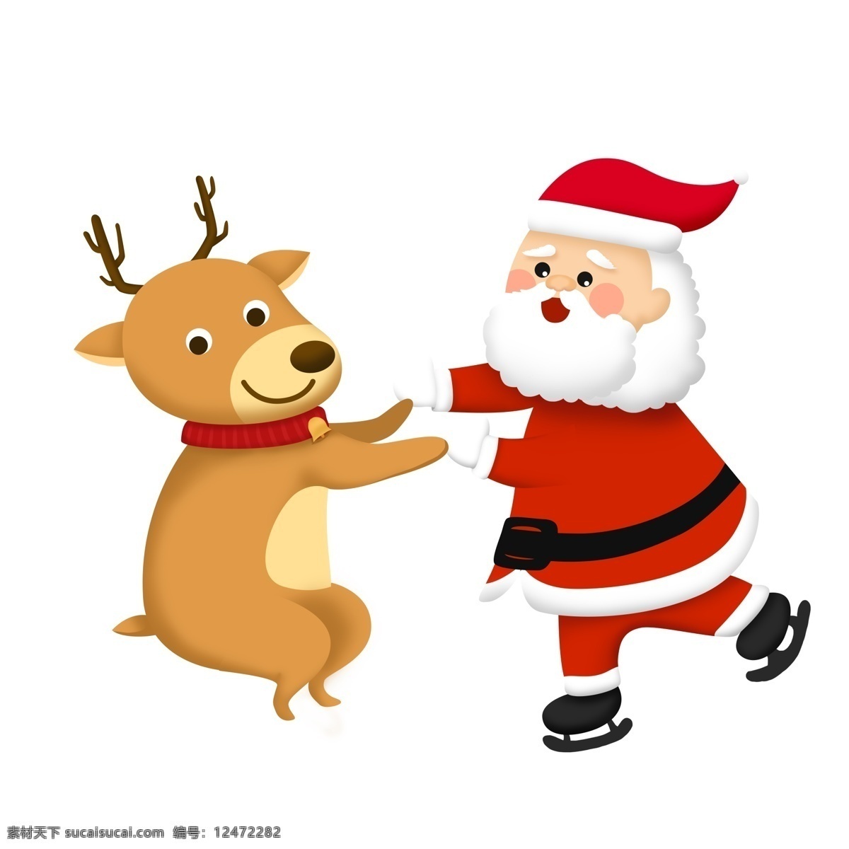 卡通 手绘 麋鹿 圣诞老人 插画 动物 节日元素 滑冰