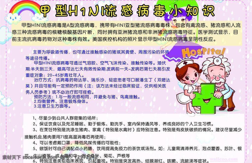 h1n1 病毒 小 知识 彩虹 粉色背景 护士 老头 生活百科 医疗保健 医生 矢量