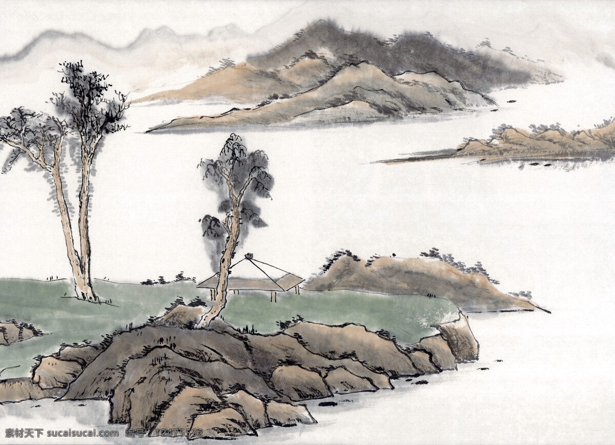 山水画 国画0009 国画 设计素材 山水画篇 中国画篇 书画美术 白色