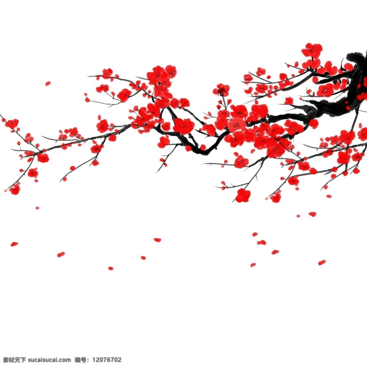 冬季 水墨 中国 风 红梅 元素 中国风 唯美 树枝 插画 古风 冬梅 梅花元素 优美