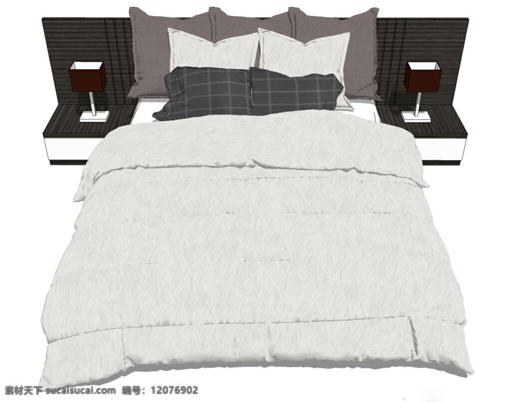 舒适 床铺 效果图 灰色 浅色 黑色 3d模型 模型效果图 床铺模型 综合模型