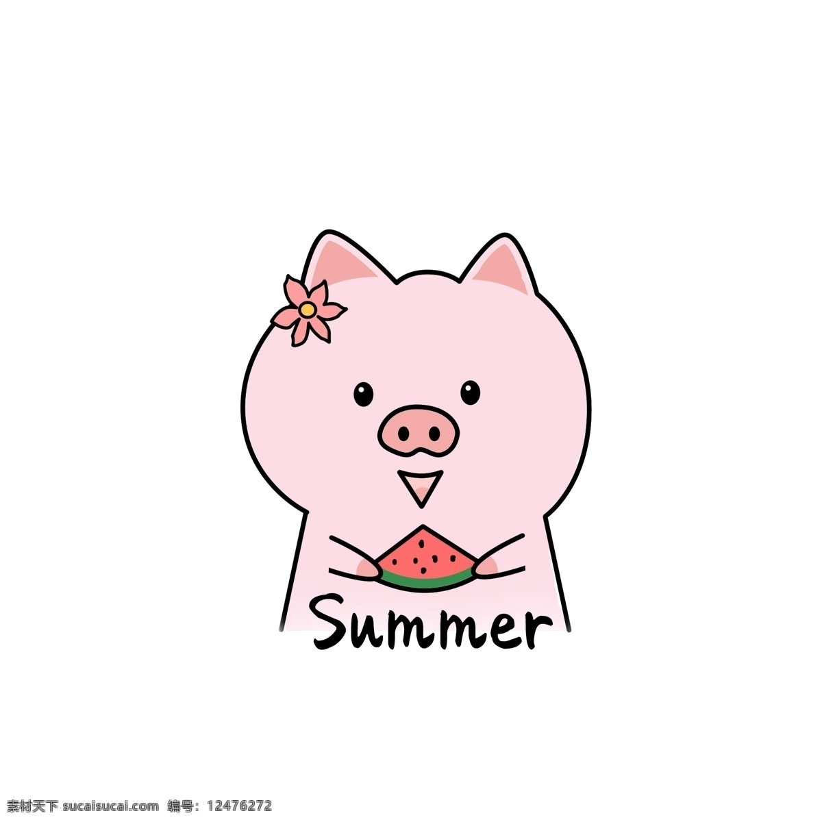 手绘 卡通 可爱 吃 西瓜 小 猪 卡通可爱 吃西瓜的小猪 简笔画 小清新 夏天