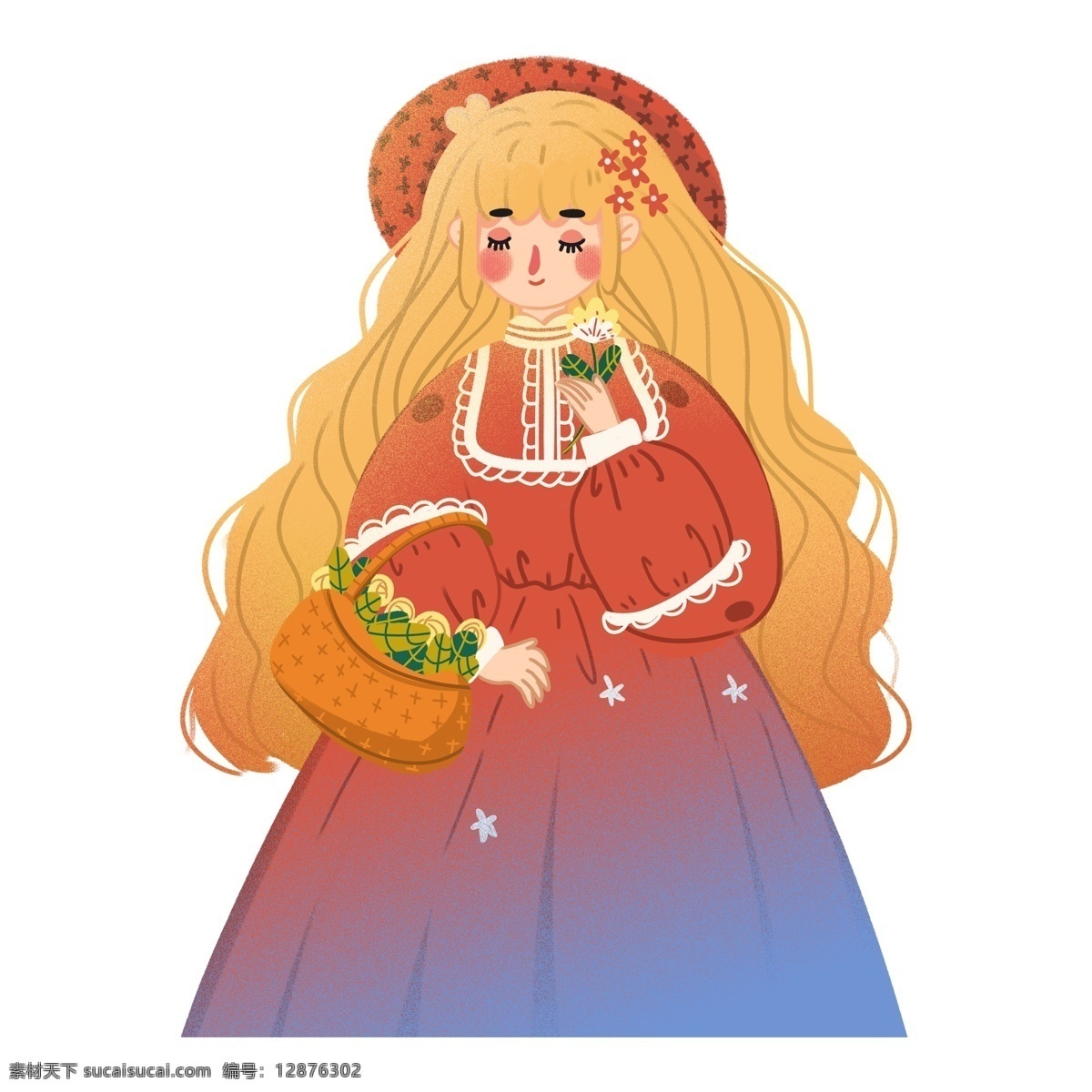 唯美 漂亮 女孩 免 抠 元素 免抠元素 长发 手绘 卡通 少女 插画