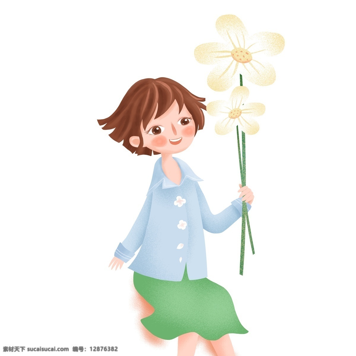卡通 小 清新 向日葵 女生 手绘 女孩 人物 插画 唯美设计