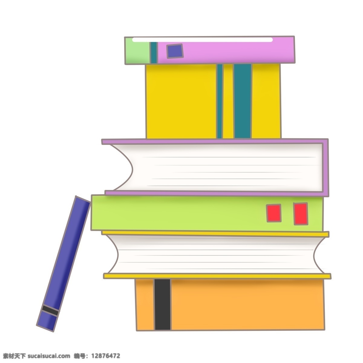 摞 彩色 教科书 插画 书本 学习书本 绿色书本 黄色书本 蓝色书本 红色书本 一摞书 彩色教科书