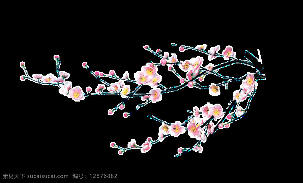 水墨 粉色 桃花 元素 手绘 中国风 浪漫 粉色渐变 免抠
