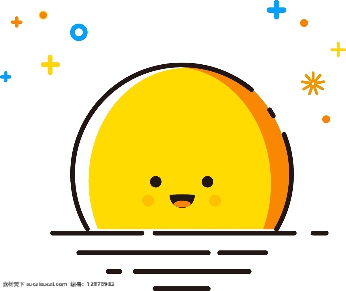 可爱 太阳 黄色 扁平 创意 手绘 线条