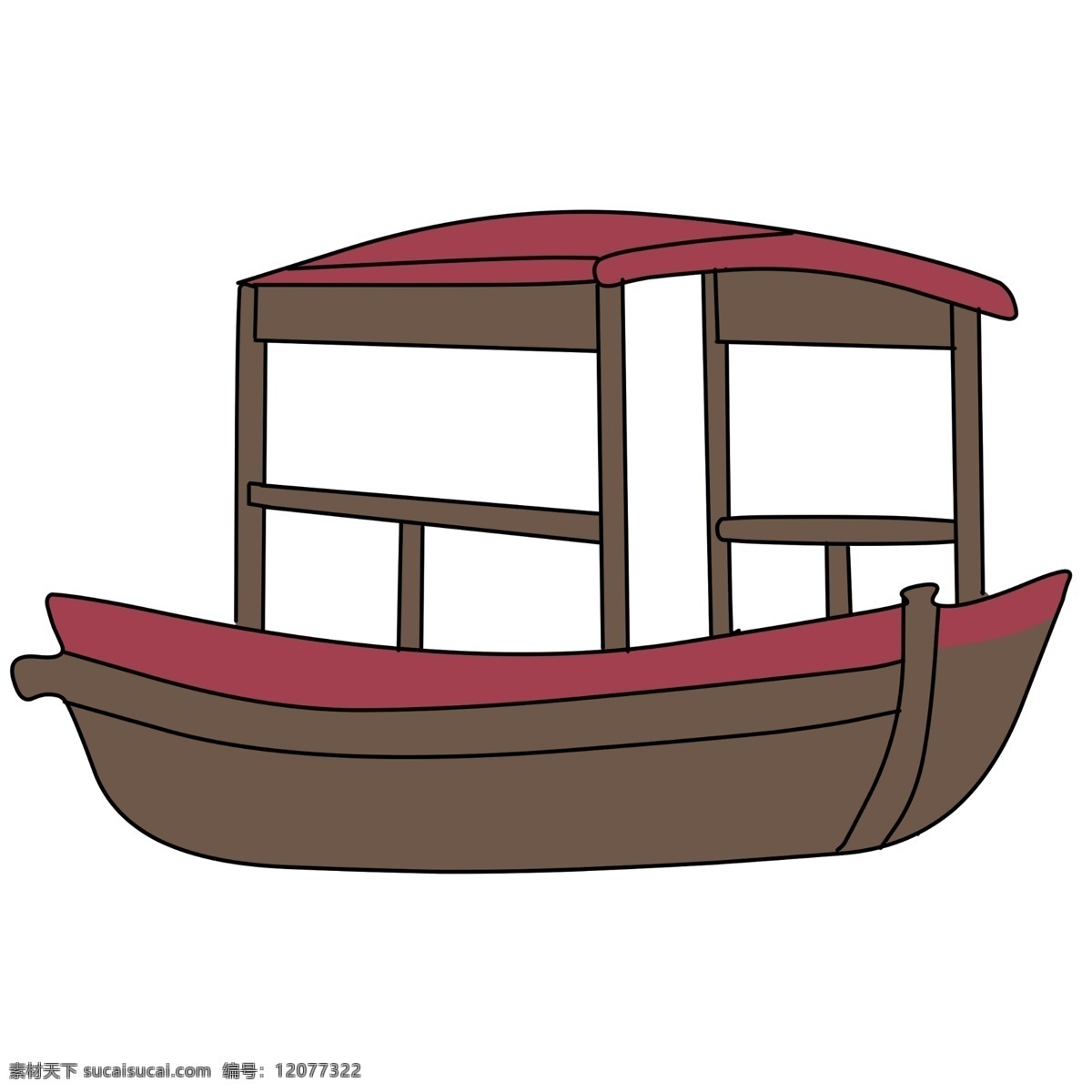 卡通 小船 交通工具 红色装饰小船 卡通小船 船只 一只小船 小木船 水上交通工具 插图