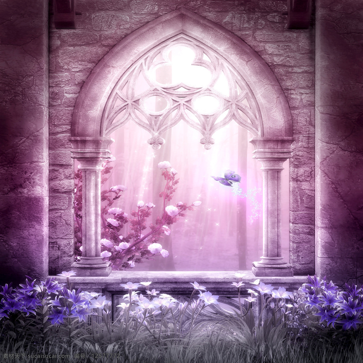 梦幻 欧式 花园 背景 墙 紫色 华丽 欧洲 幻想 背景墙 背景图片 装饰画 免费素材下载
