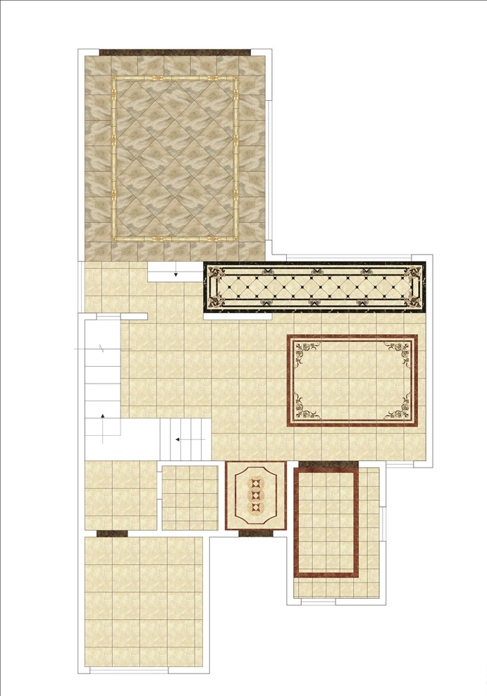 小型 别墅 一楼 地面 铺装 图 水刀地花 高低厅 走道铺贴 瓷砖铺贴 彩平图 角花 维罗纳石 汉唐国玉 黄玉 地面铺装 环境设计 室内设计