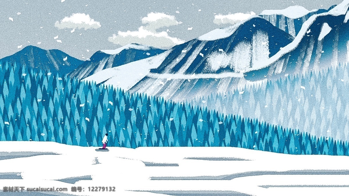 滑雪 场景 冬日 冬天 下雪 室外 肌理 插画 冬季 壁纸 纹理 雪花 雪山 小雪 大雪 雪地 松树 背景 配图 启动页 噪点