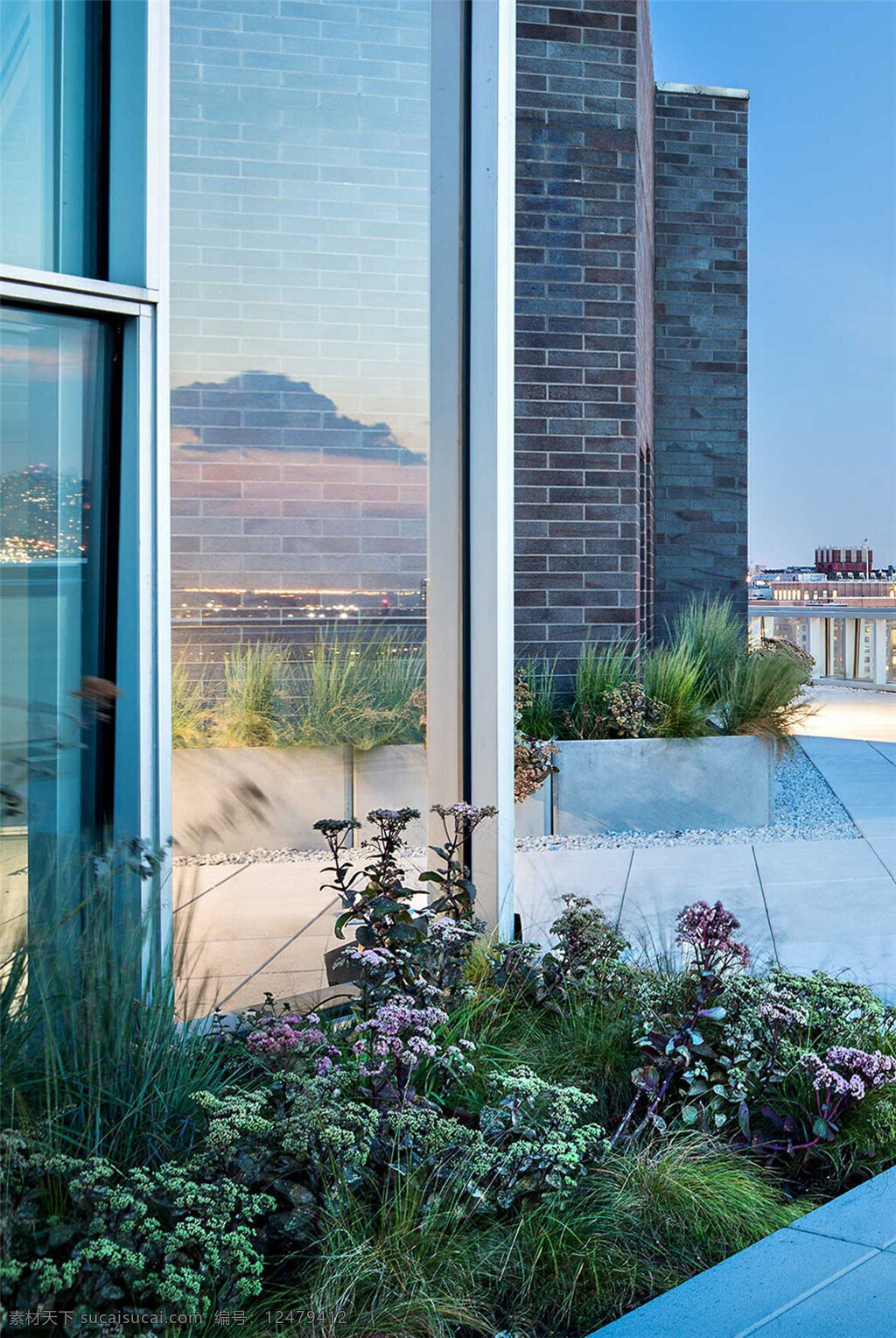 简朴 家装设计 效果图 玻璃门 风景 高清大图 简朴风格 绿色 室外效果图 植物 砖块