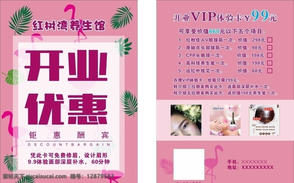 美容店宣传单 开业优惠 美容店 粉色 ins 火烈鸟 宣传单