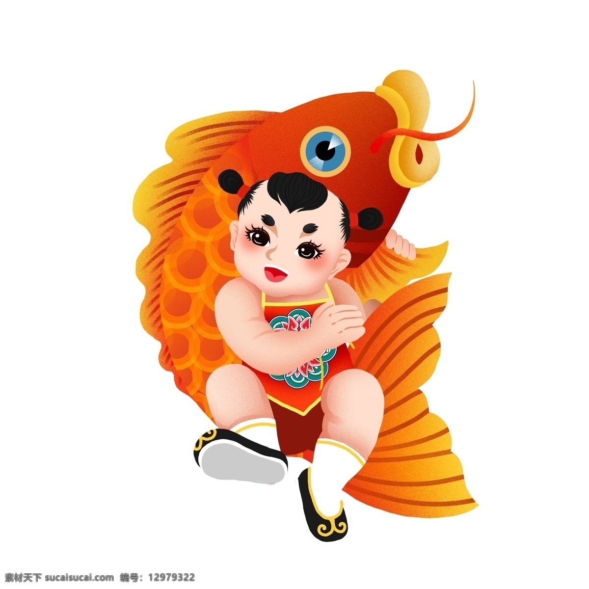 喜庆 手绘 福娃 锦鲤 元素 过年 新春 春节 中国风 猪年