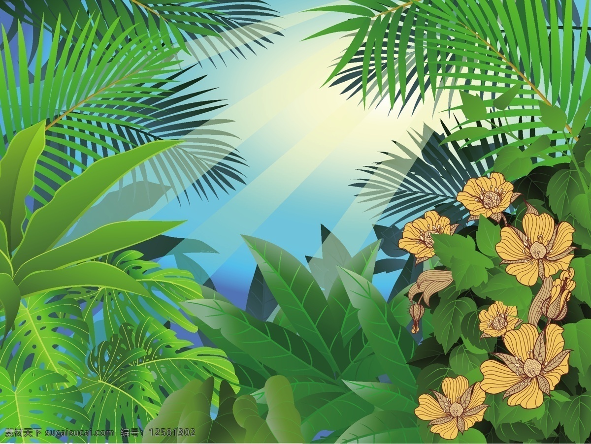 丛林剪影 丛林 剪影 花卉 灌木丛 热带植物 背景版 丛林素材 矢量 底纹边框 背景底纹